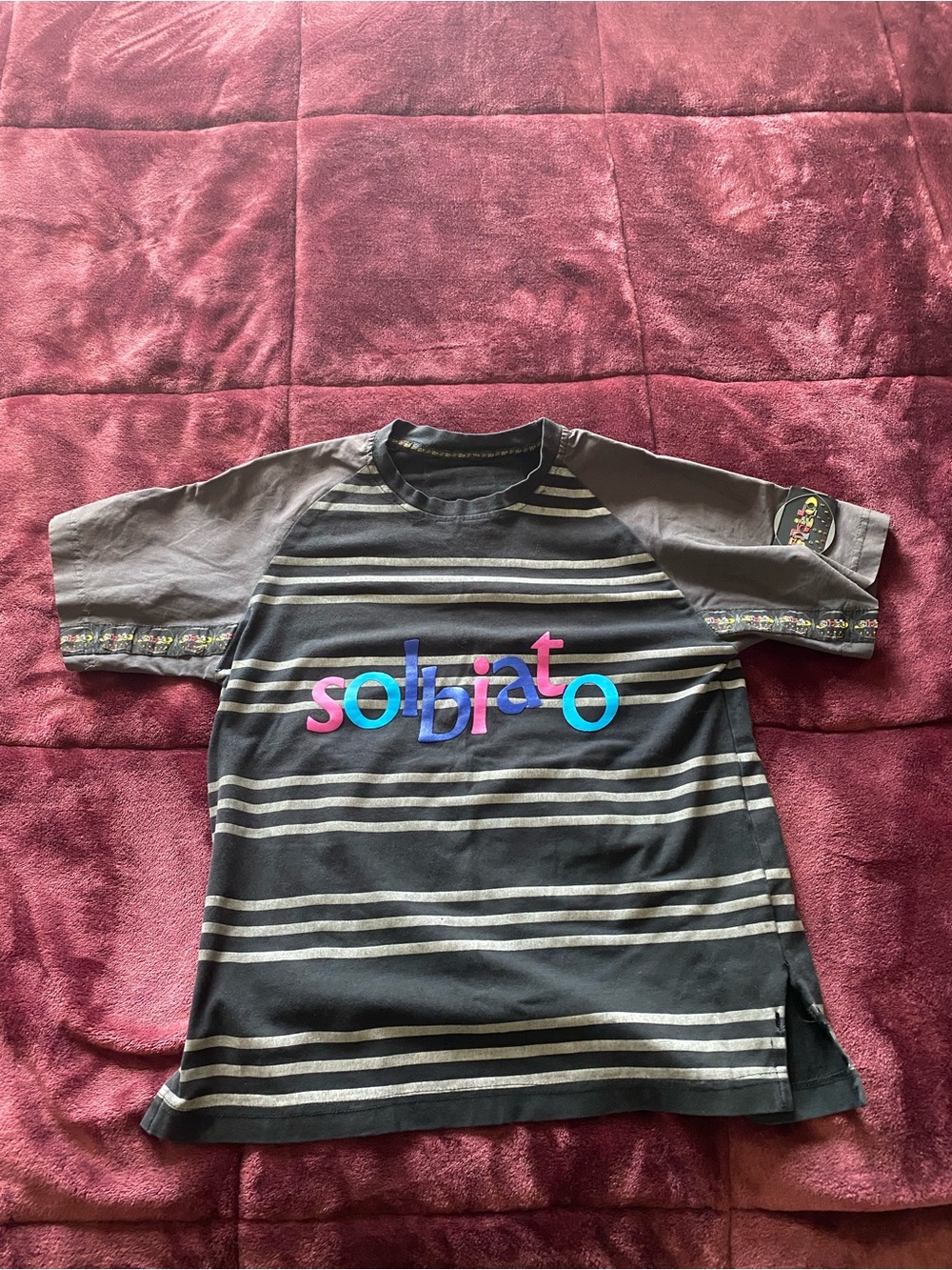 Youth Vintage Solbiato Sport Striped Raglan Tee Colorful Logo Y2K Kids Streetwea